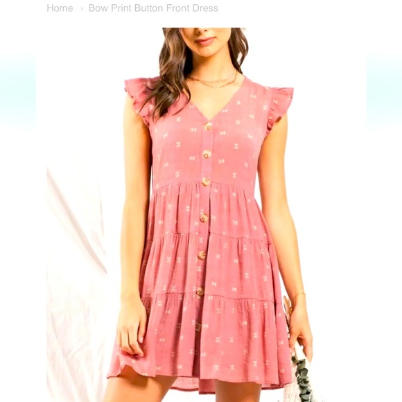 Bow Print Button Front Dress size Large - Picture 1 of 7